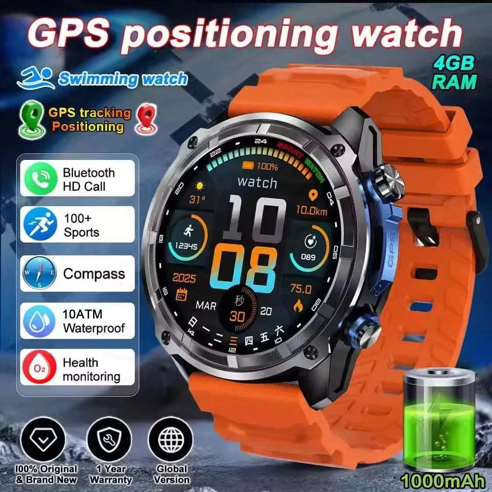 GPS Smartwatch with Offline Maps, AMOLED Display & 4GB Memory-Black Mesh Belt 2A / 1000mAh offline map