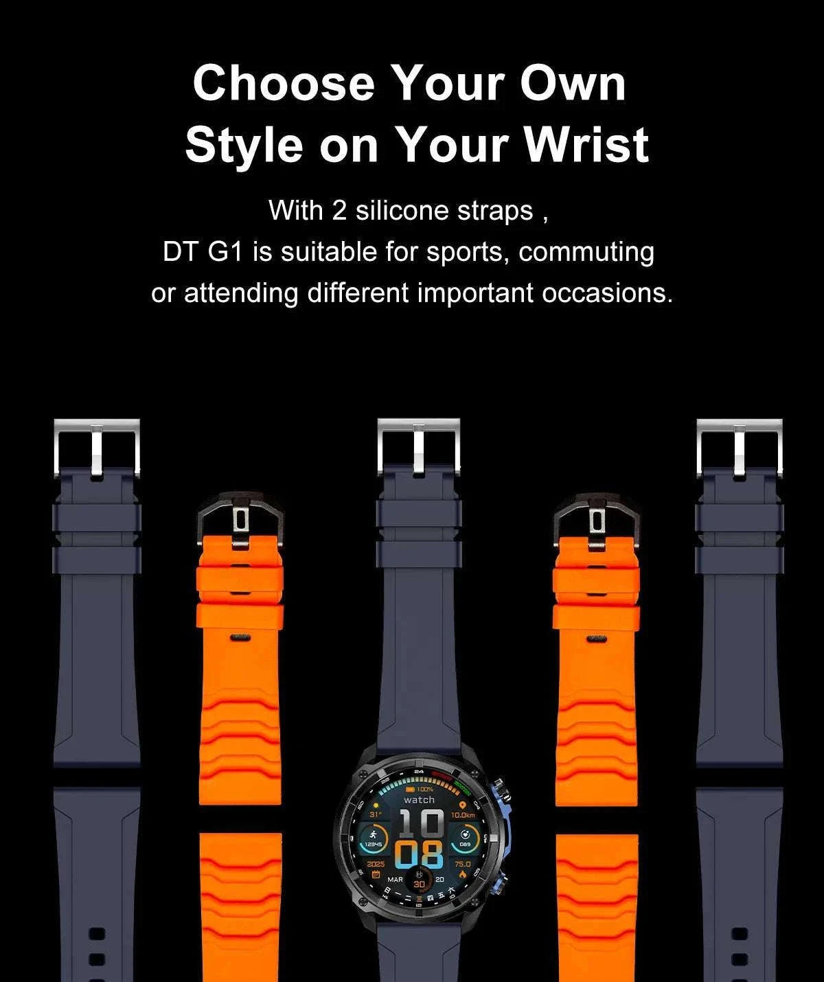GPS Smartwatch with Offline Maps, AMOLED Display & 4GB Memory-Black Mesh Belt 2A / 1000mAh offline map