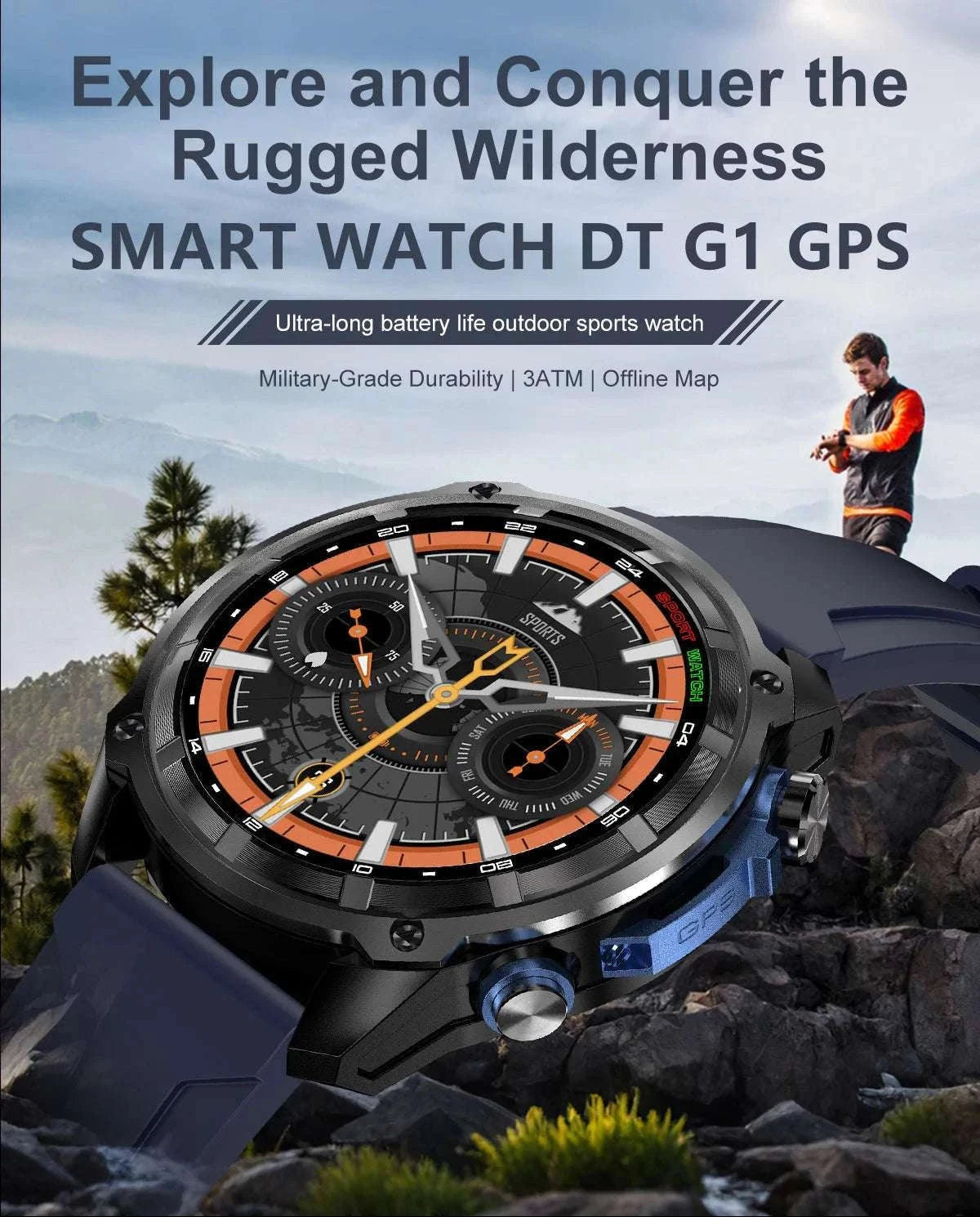 GPS Smartwatch with Offline Maps, AMOLED Display & 4GB Memory-Black Mesh Belt 2A / 1000mAh offline map