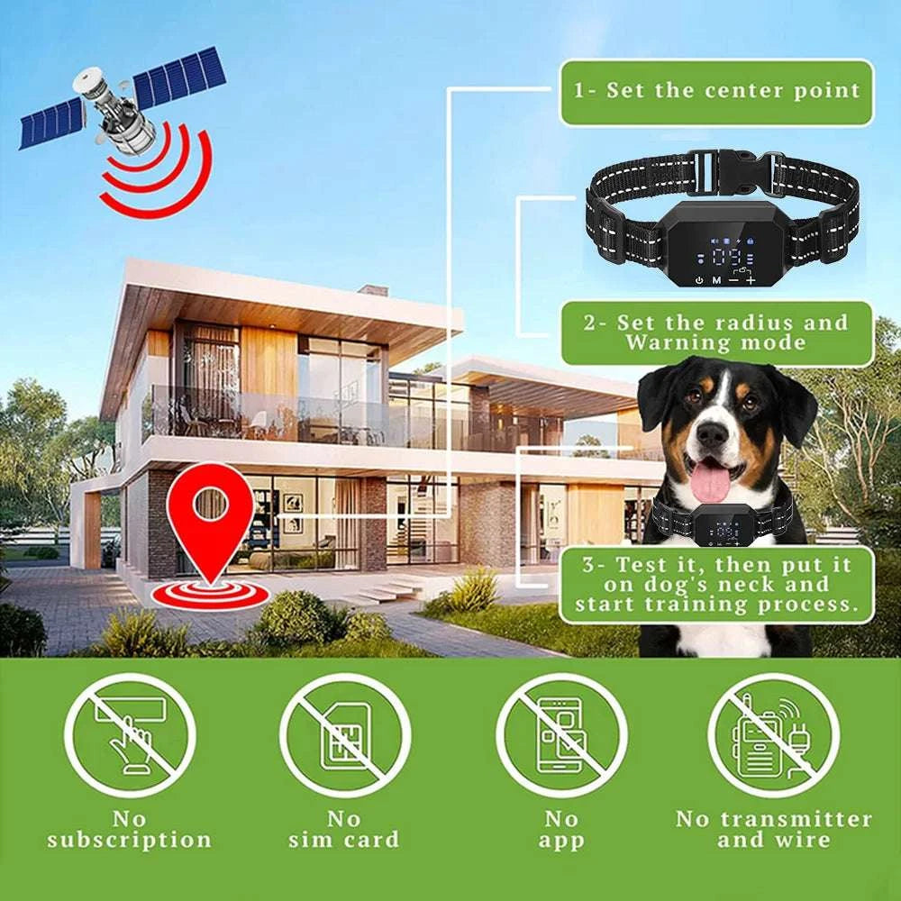 GPS Wireless Dog Fence Collar with 100–3300 ft Adjustable Range-black