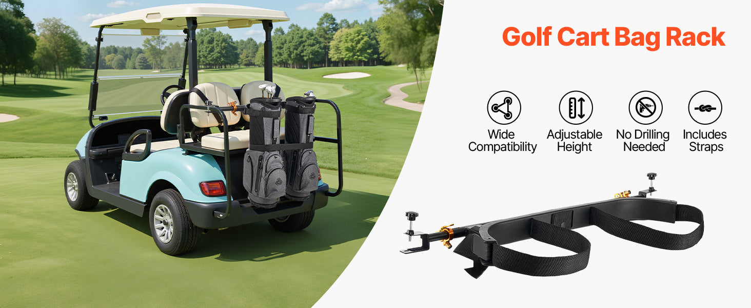 Súčkujací držiteľ tašky na golfový vozík SucceBuy 53,9 x 7,7 x 2,4 palca s popruhom Kompatibilný s väčšinou zadných sedadiel golfových vozíkov 2+2 s 1,2 palcovými štvorhrannými rúrami