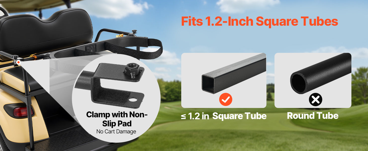 Súčkujací držiteľ tašky na golfový vozík SucceBuy 53,9 x 7,7 x 2,4 palca s popruhom Kompatibilný s väčšinou zadných sedadiel golfových vozíkov 2+2 s 1,2 palcovými štvorhrannými rúrami