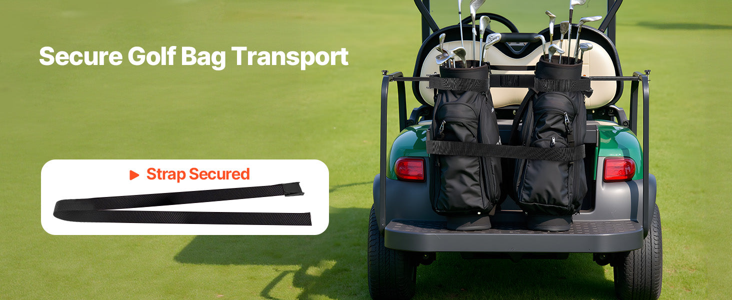 Súčkujací držiteľ tašky na golfový vozík SucceBuy 53,9 x 7,7 x 2,4 palca s popruhom Kompatibilný s väčšinou zadných sedadiel golfových vozíkov 2+2 s 1,2 palcovými štvorhrannými rúrami