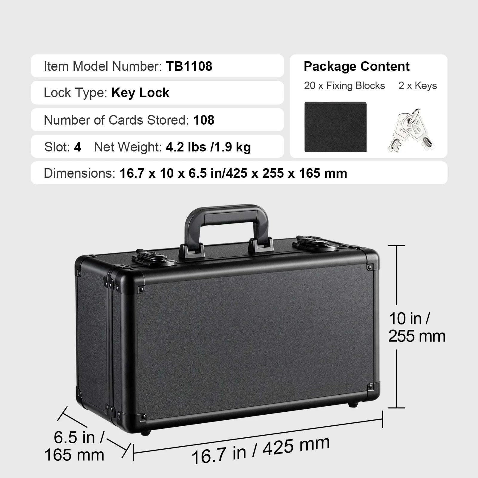 Graded Card Storage Box with Lock for PSA BGS SGC Cards-Combination Lock 108 / france
