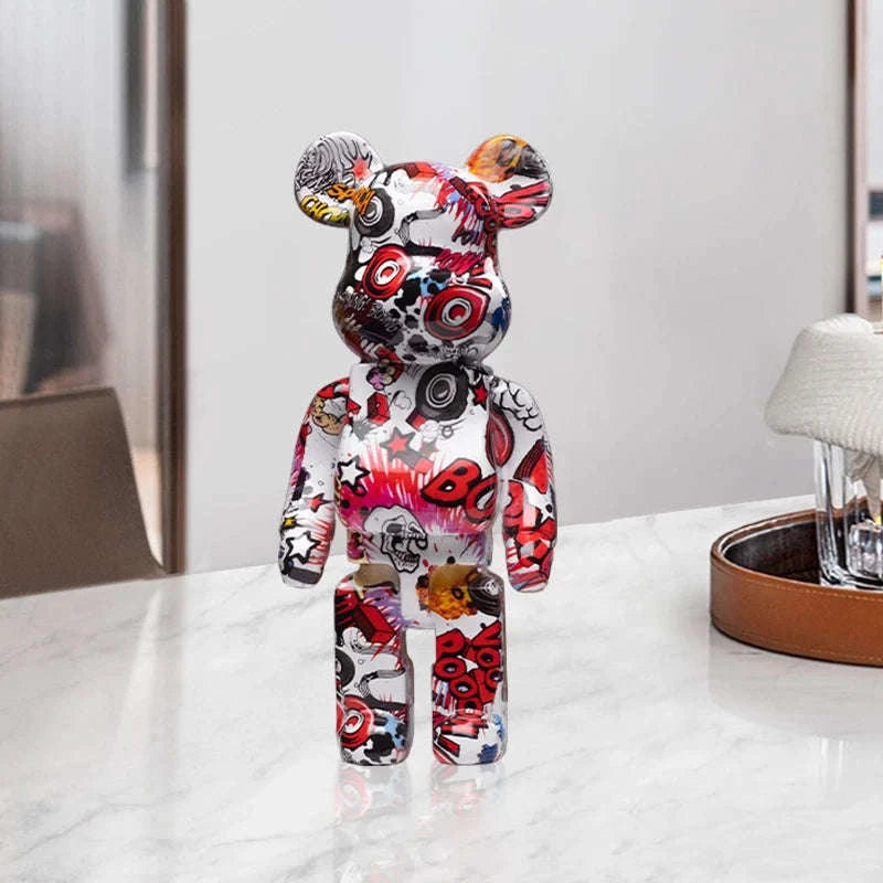 Graffiti Bear Resin Storage Figurine for Home Decor-R