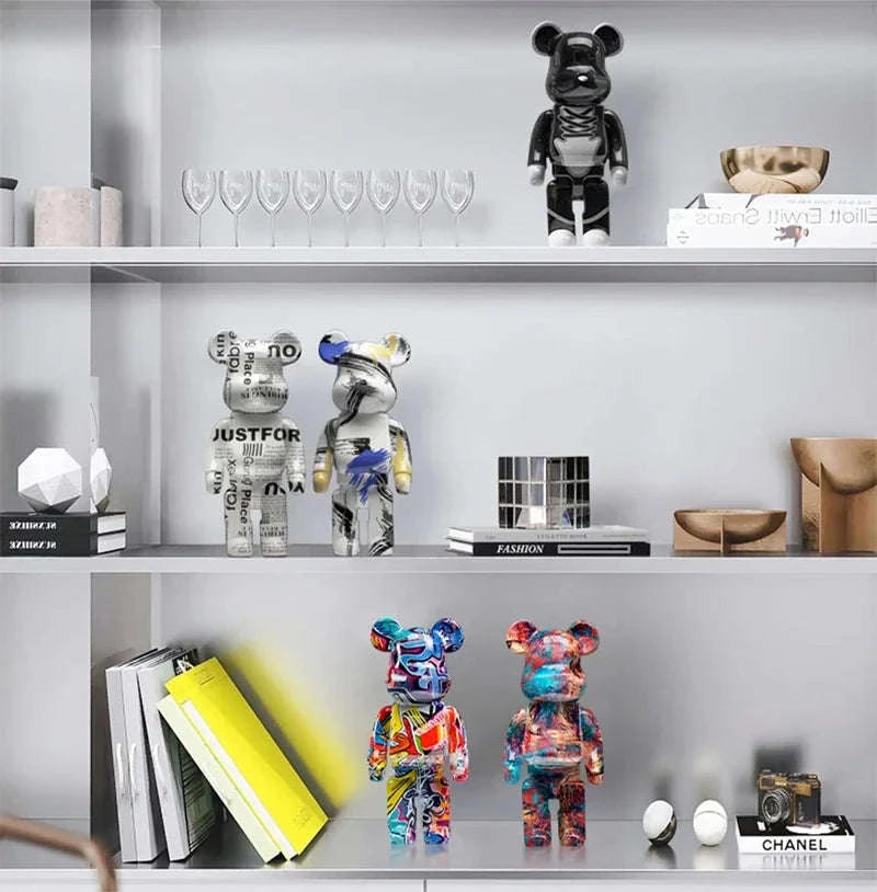 Graffiti Bear Resin Storage Figurine for Home Decor-R