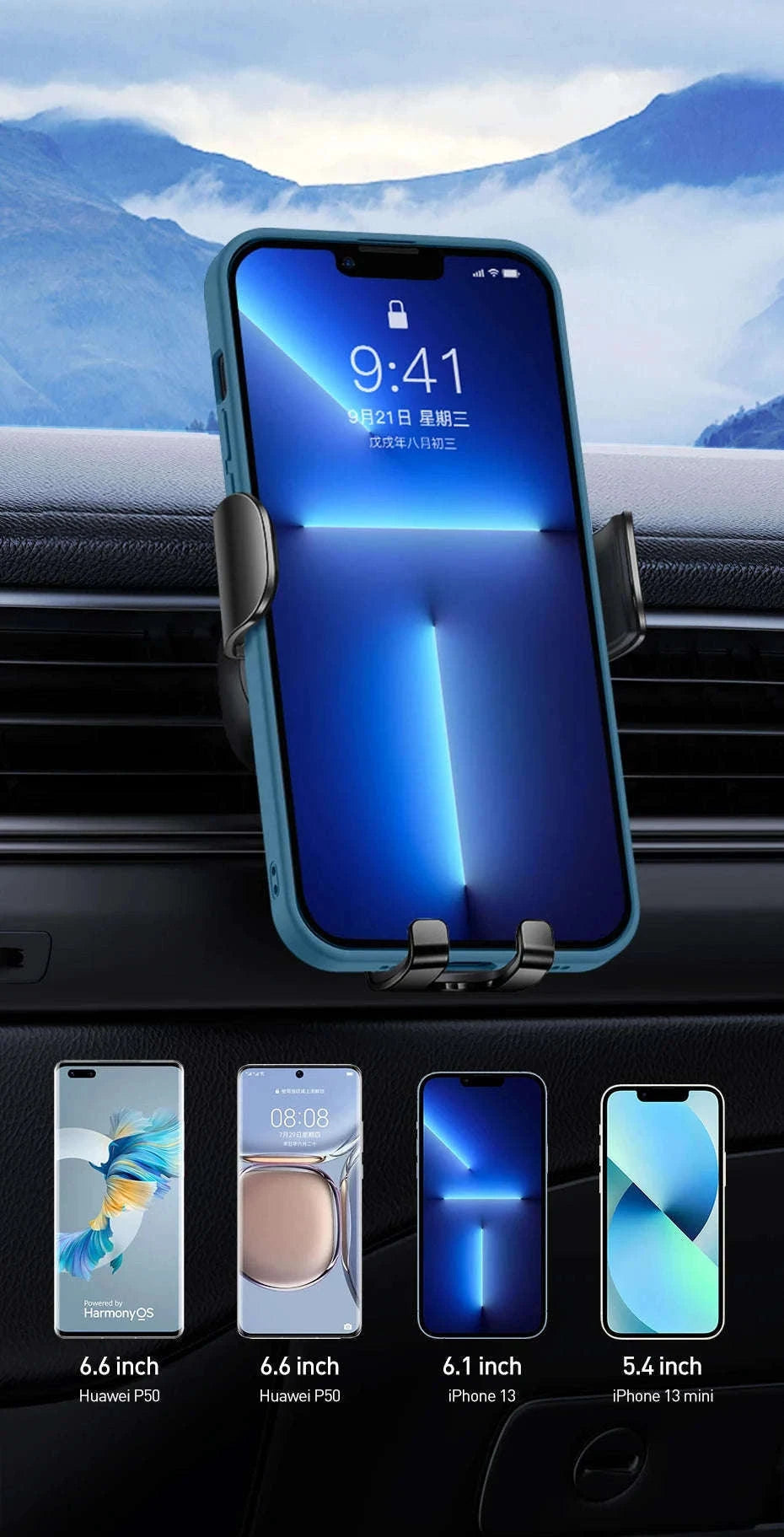Gravity Car Phone Holder Air Vent Mount for 4.7–6.5 Inch Phones-Air Vent Black