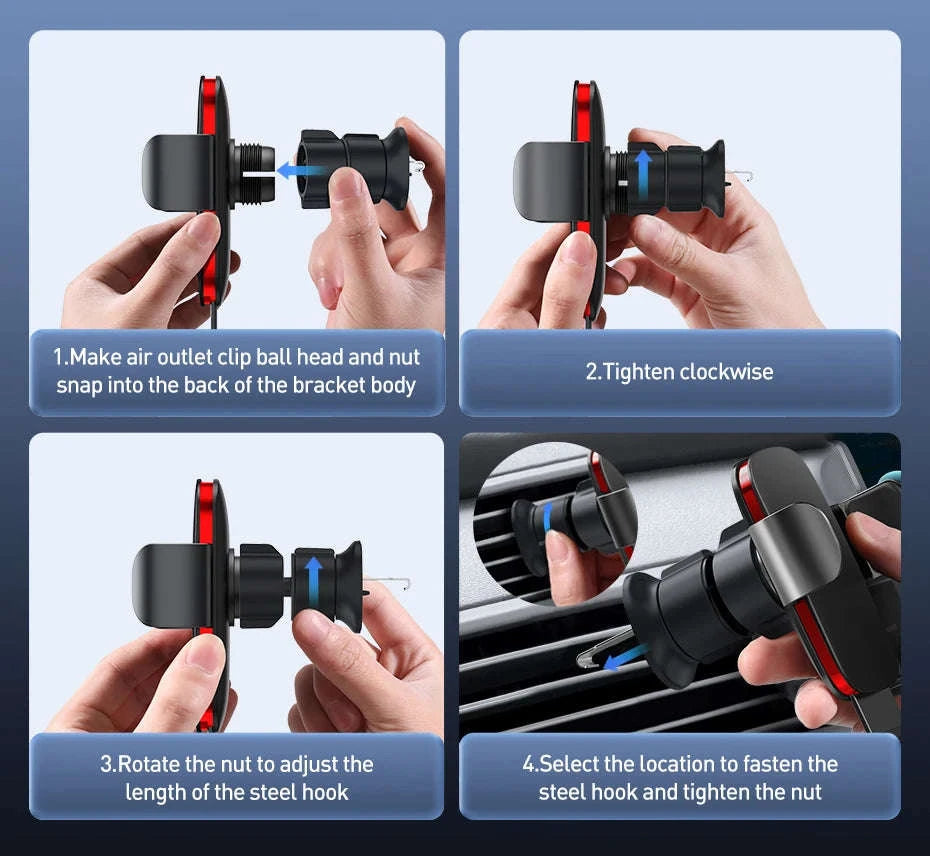 Gravity Car Phone Holder Air Vent Mount for 4.7–6.5 Inch Phones-Air Vent Black