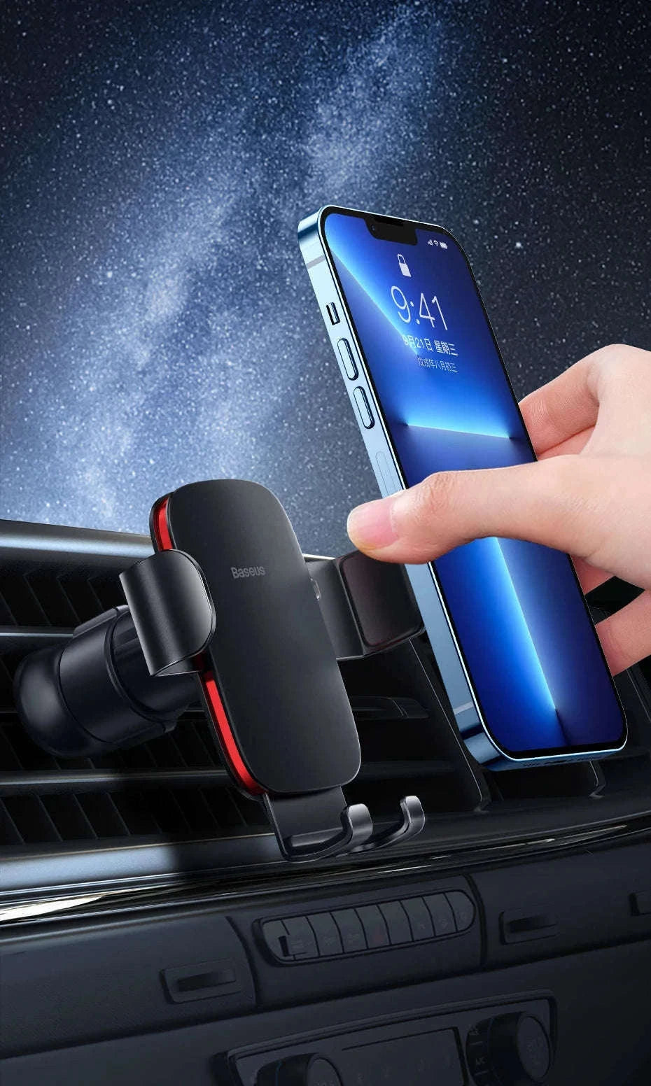 Gravity Car Phone Holder Air Vent Mount for 4.7–6.5 Inch Phones-Air Vent Black