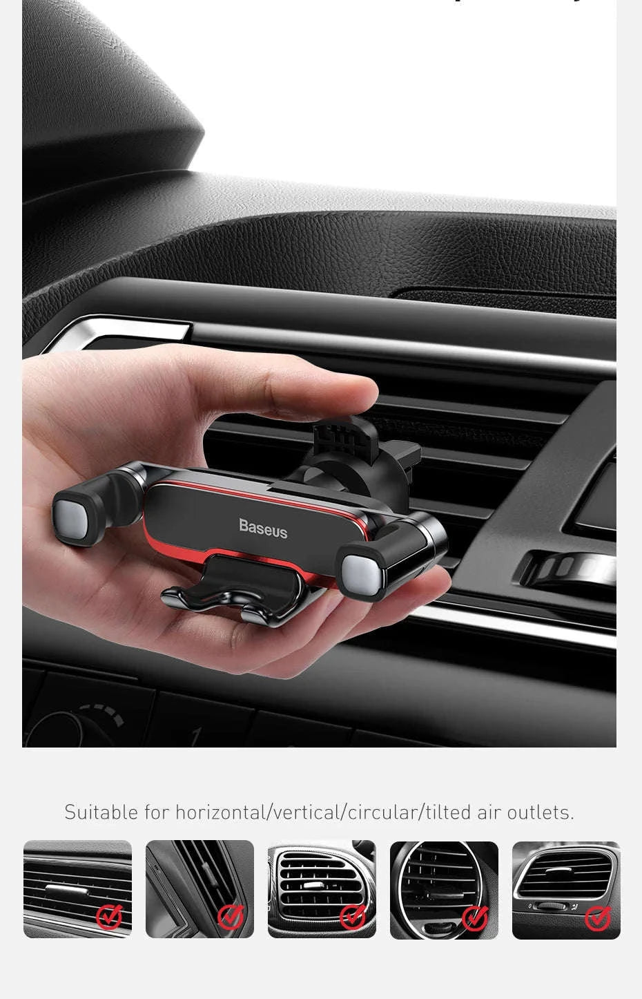 Gravity Car Phone Holder Air Vent Mount for 4.7–6.5” Phones-with Swing Arm