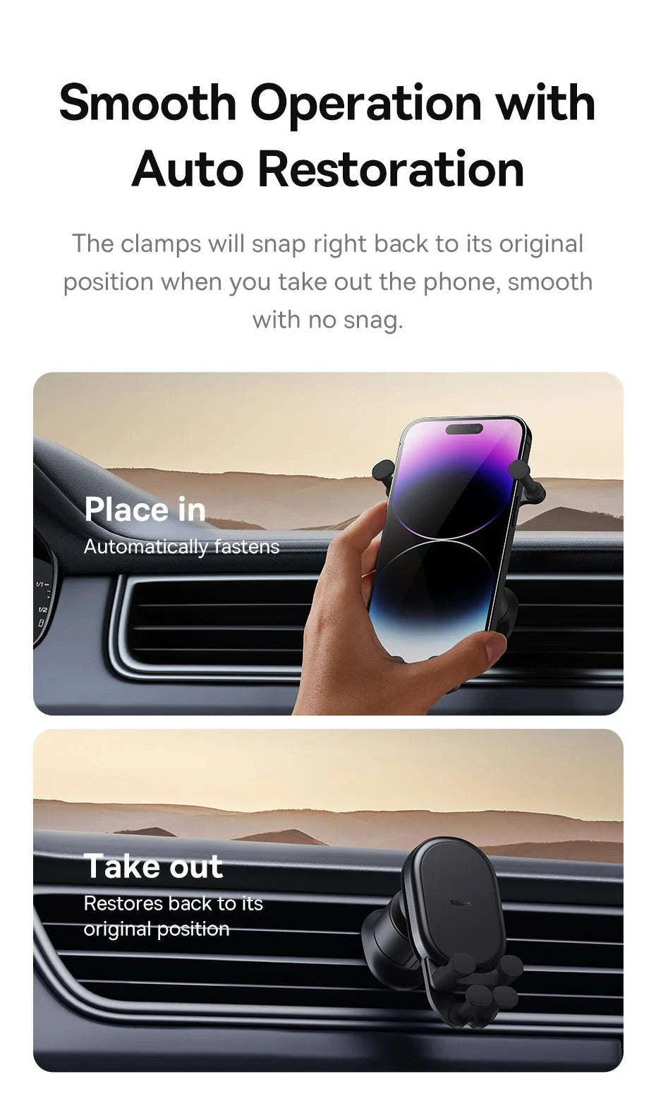 Gravity Car Phone Holder Air Vent Mount with Auto Clamp Grip-Black
