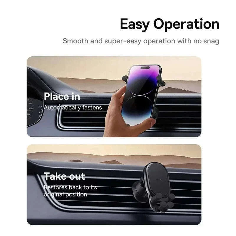 Gravity Car Phone Holder Air Vent Mount with Auto Clamp Grip-Black