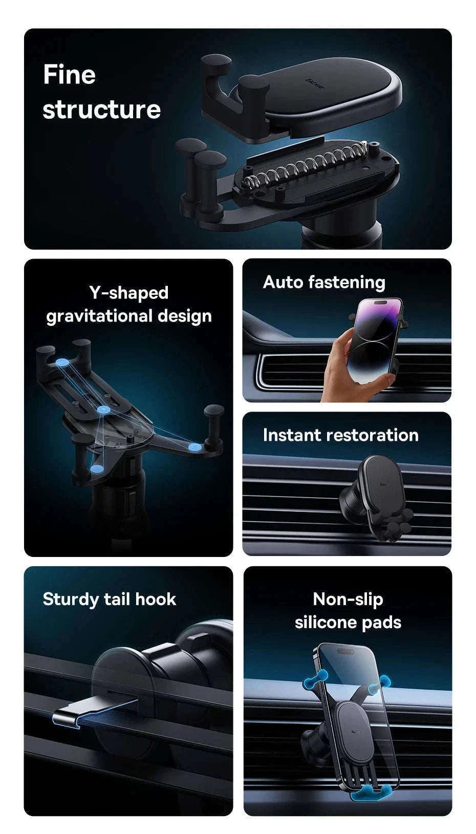 Gravity Car Phone Holder Air Vent Mount with Auto Clamp Grip-Black