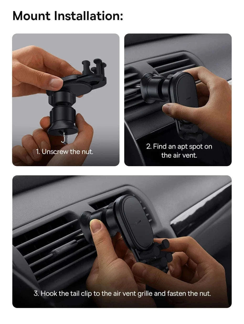 Gravity Car Phone Holder Air Vent Mount with Auto Clamp Grip-Black