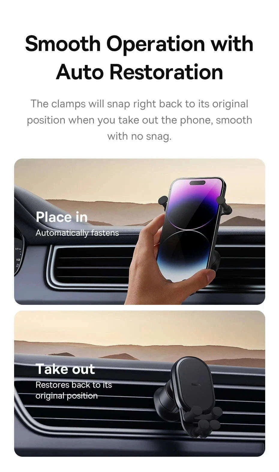 Gravity Car Phone Holder Air Vent Mount with Auto Clamp Grip-Black