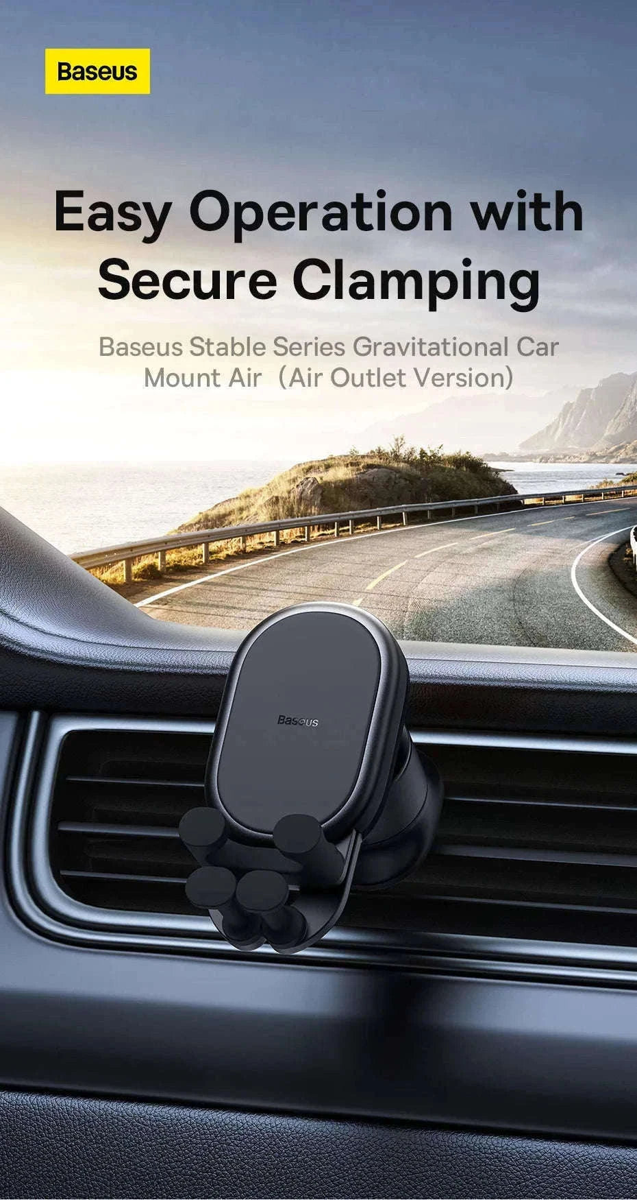 Gravity Car Phone Holder Air Vent Mount with Auto Clamp Grip-Black