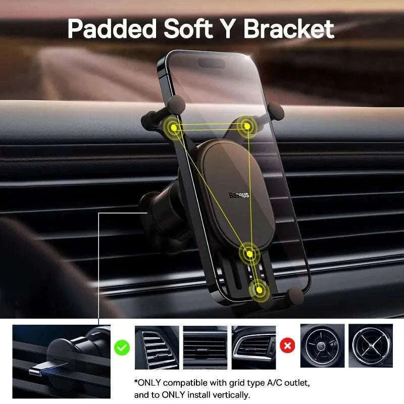 Gravity Car Phone Holder Air Vent Mount with Auto Clamp Grip-Black