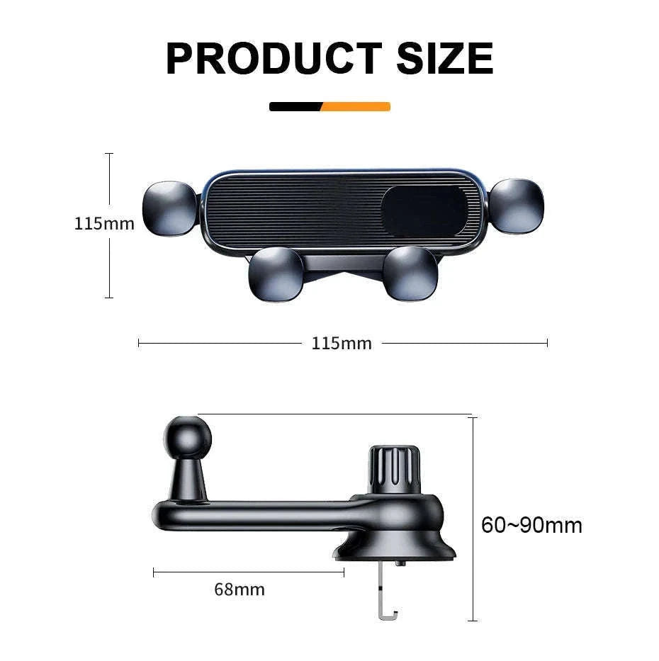 Gravity Car Phone Holder Air Vent Telescopic 360-Degree Mount-Short