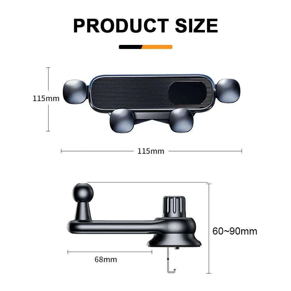 Gravity Car Phone Holder Air Vent Telescopic 360-Degree Mount-Short