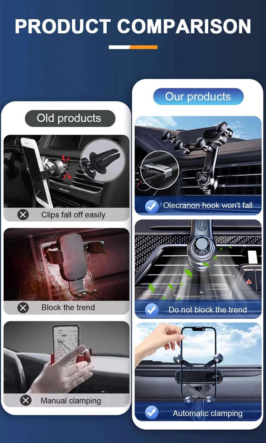 Gravity Car Phone Holder Air Vent Telescopic 360-Degree Mount-Short