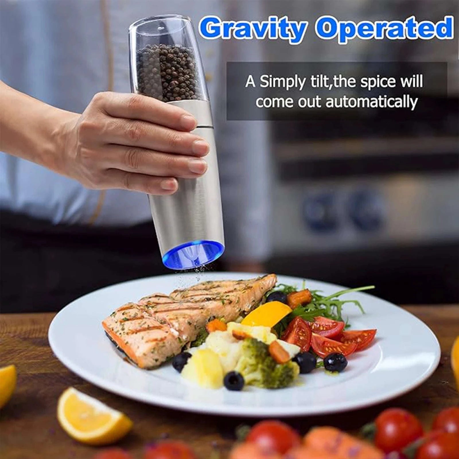 Gravity Electric Salt and Pepper Grinder with LED Light, One-Hand Operation-1pc / United States