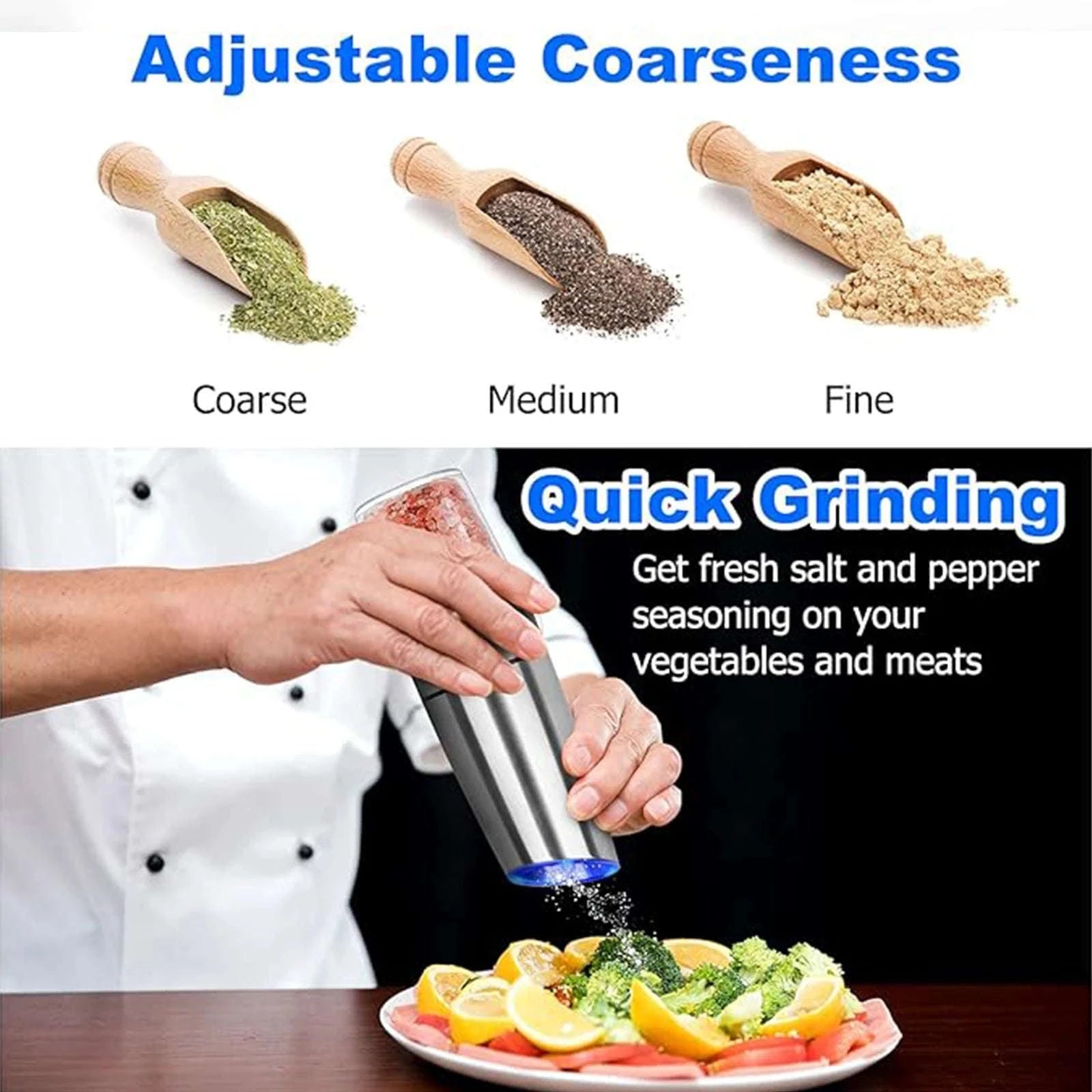 Gravity Electric Salt and Pepper Grinder with LED Light, One-Hand Operation-1pc / United States