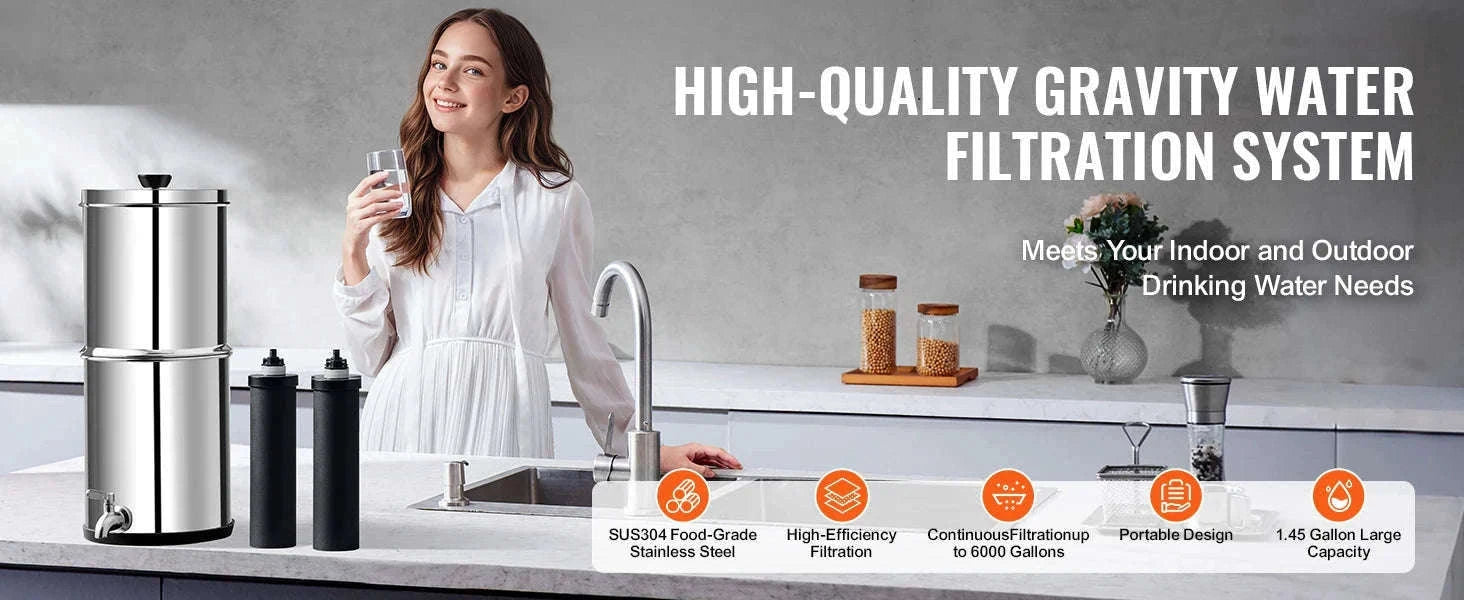 Gravity-Fed Stainless Steel Water Filter System with 2 Carbon Filters-2.25 gallon / france