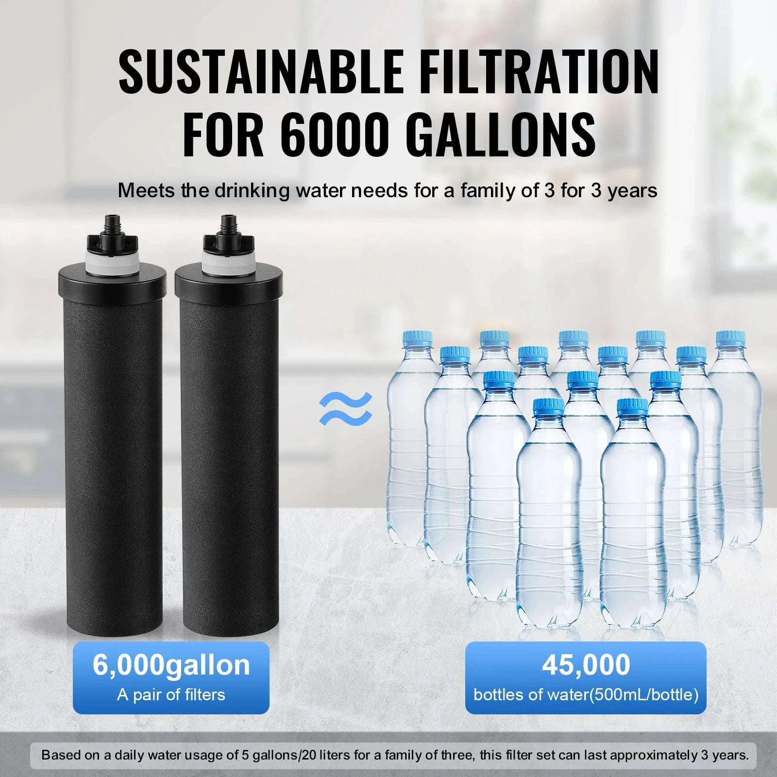 Gravity-Fed Stainless Steel Water Filter System with 2 Carbon Filters-2.25 gallon / france