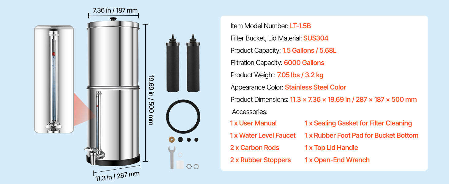 Gravity-Fed Water Filter System with 2 Carbon Filters-3gal / United States