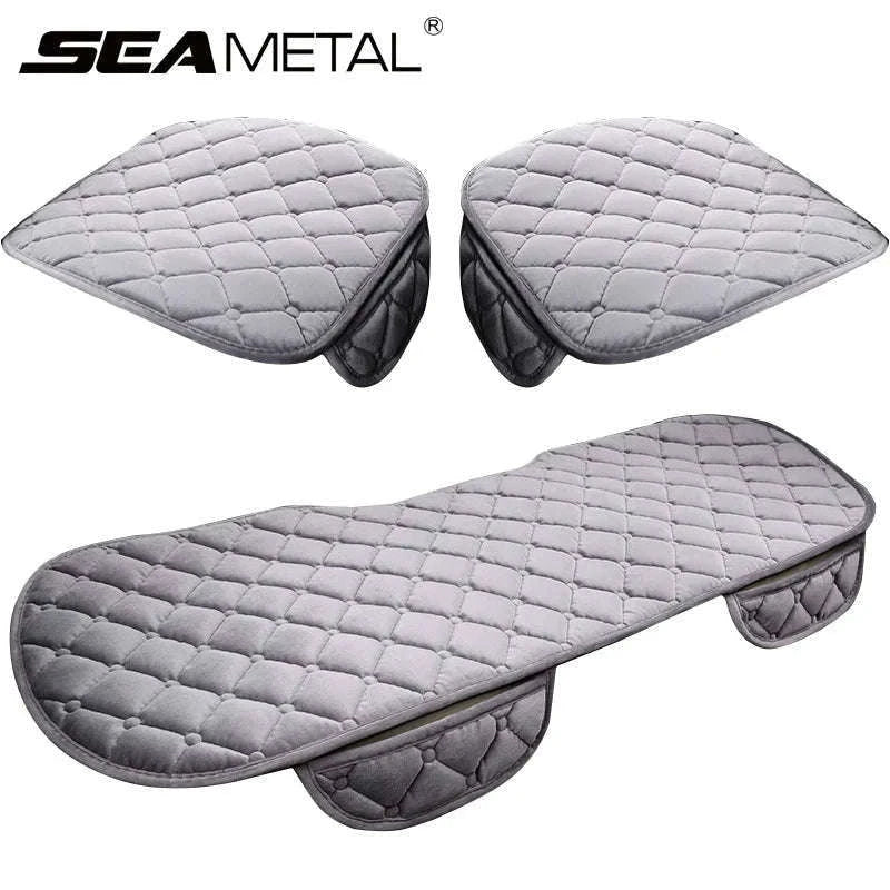 Gray Ultra-Soft Plush Car Seat Cover-Black Rear 1pc