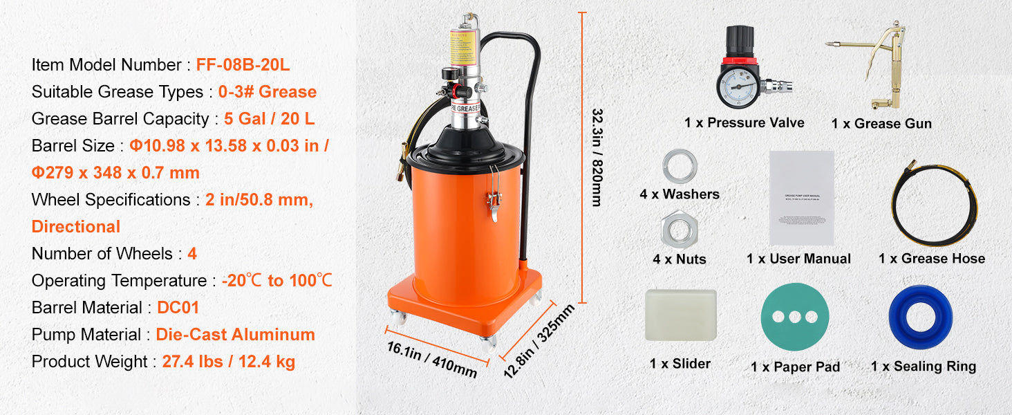 Air Operated Grease Pump with Hose and Wheels, 50:1 Ratio