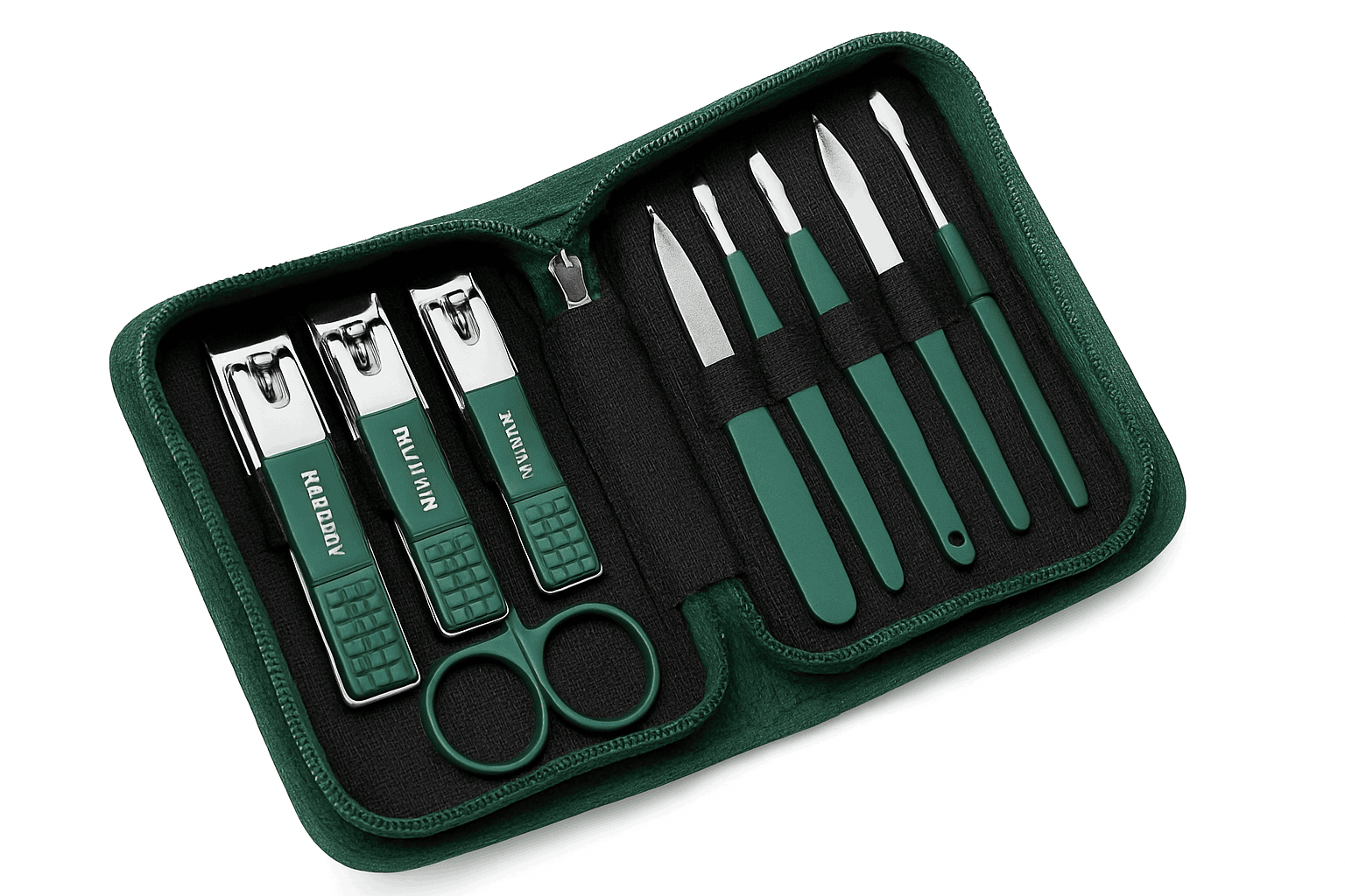 Green Manicure Set with Leather Case for Daily Grooming-18pcs set
