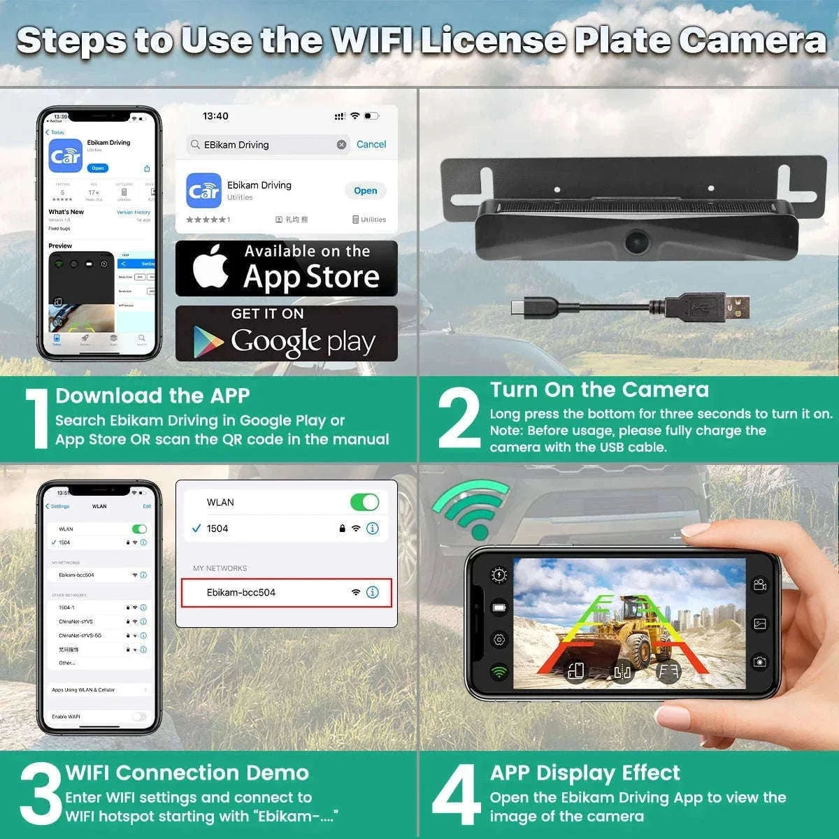 GreenYi Wireless Solar Reversing Camera with Wi‑Fi App Control-Default Title