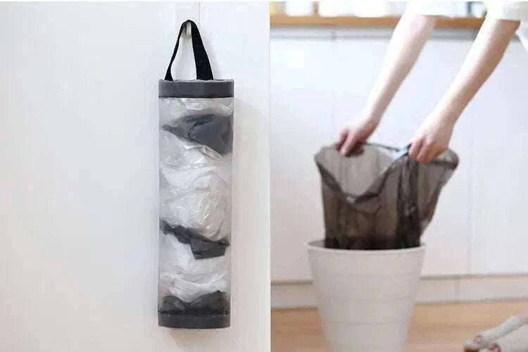 Grey Wall-Mounted Plastic Bag Dispenser for Kitchen Storage-1PC Grey