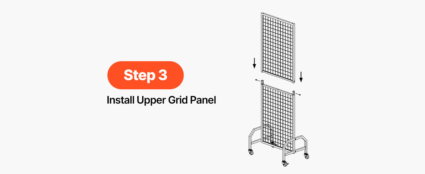 Rolling Grid Wall Display Panel with Hooks and Wheels