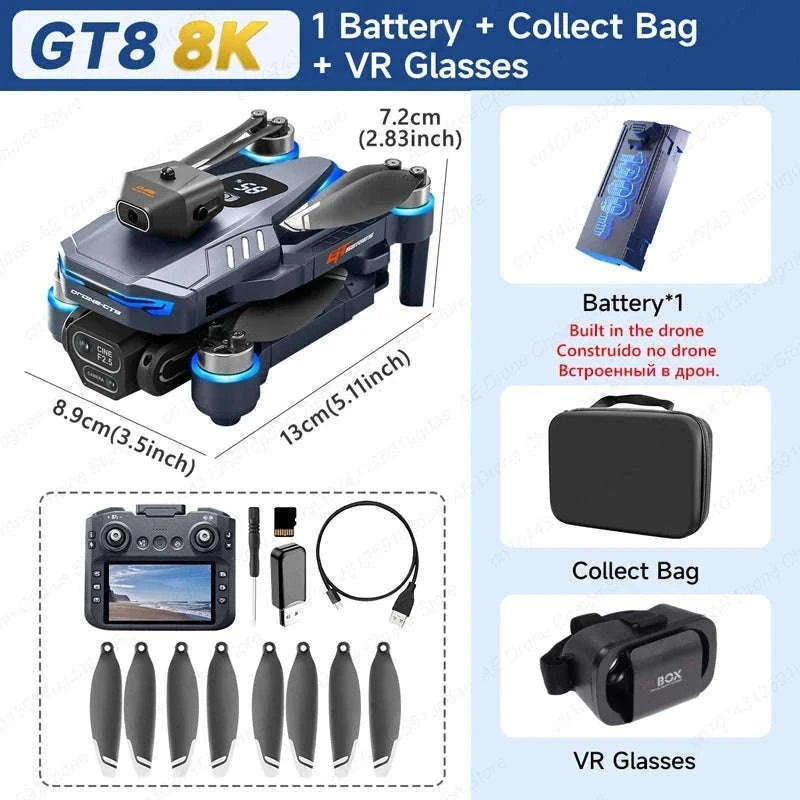 GT8 Drone with 8K Dual Cameras and Screen Remote-GT8 8K - VR - Pad / China Mainland