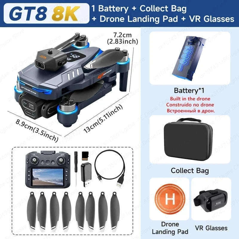 GT8 Drone with 8K Dual Cameras and Screen Remote-GT8 8K - VR - Pad / China Mainland