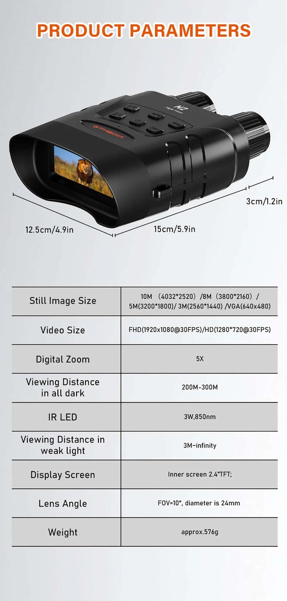GTMEDIA N2 Night Vision Binoculars with 5X Zoom and 1080P-United States
