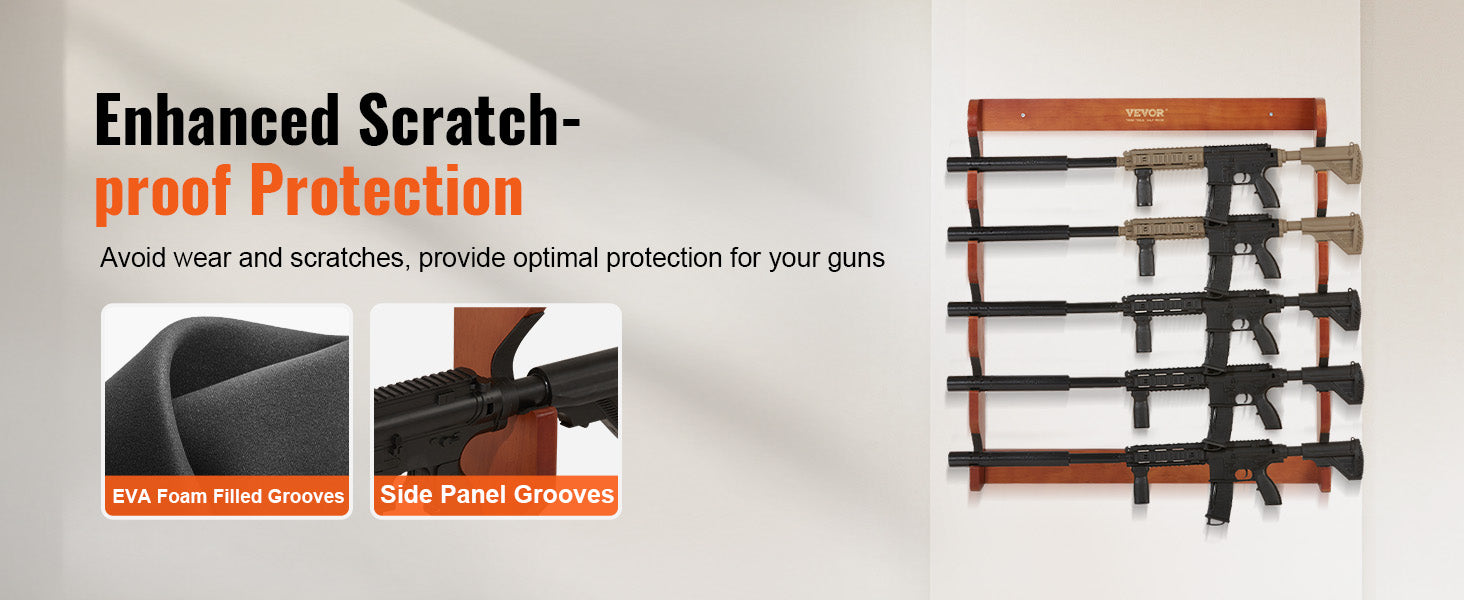 Wall Mounted Wooden Gun Rack with 5 Slots & 132 lb Capacity