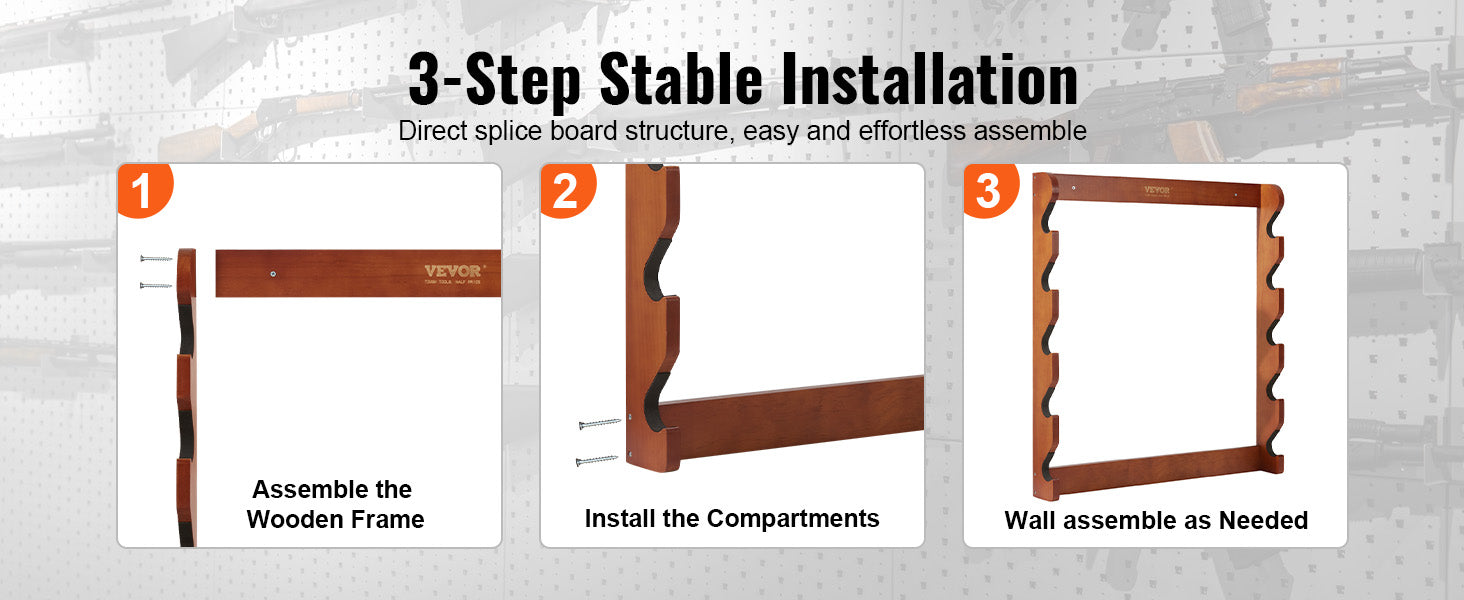 Wall Mounted Wooden Gun Rack with 5 Slots & 132 lb Capacity