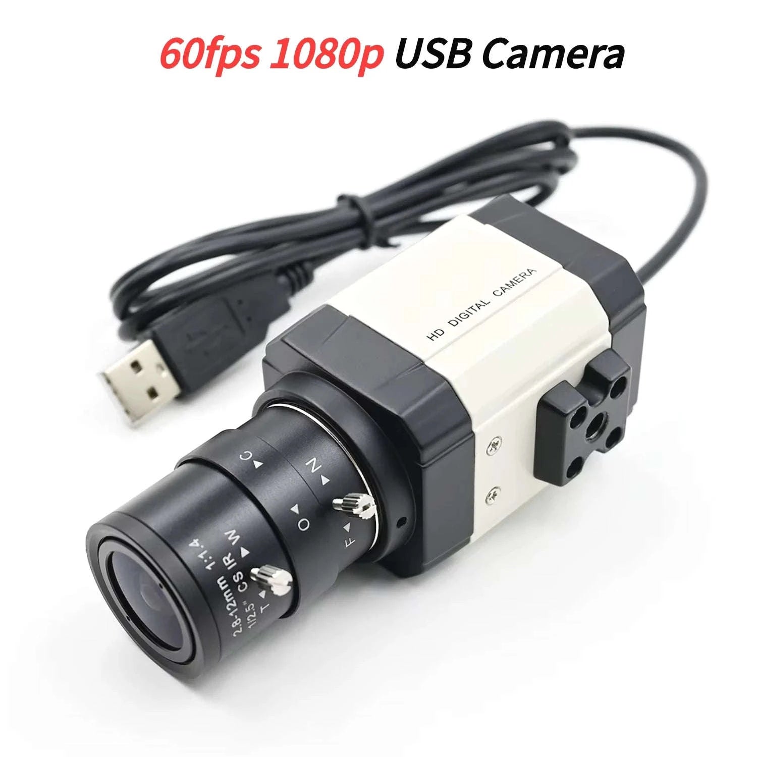 GXIVISION USB Camera 1080P 60fps with Varifocal CS Lens-12mm Fixed Focus