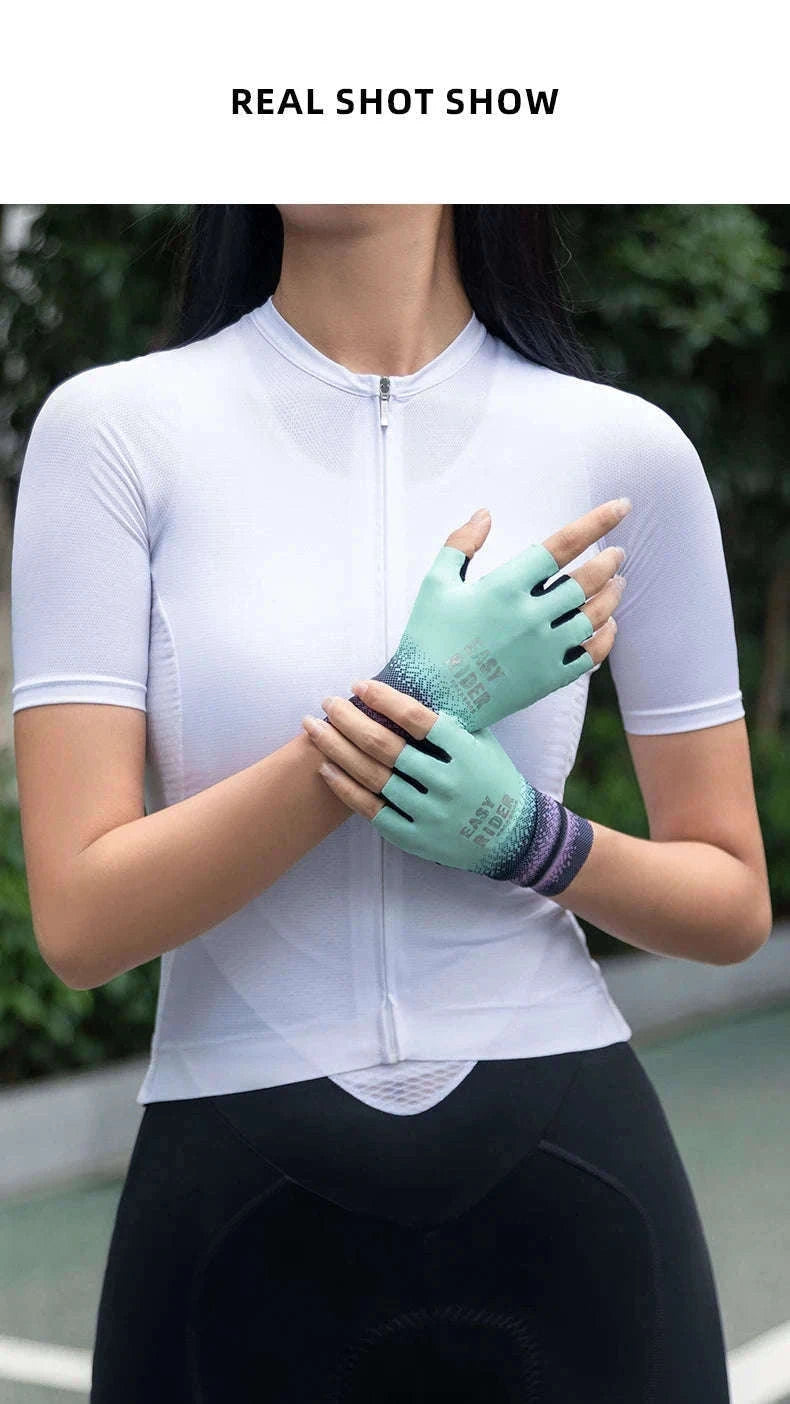 Half Finger Cycling Gloves for Women Shock Absorbing Breathable-S370-GN / XL