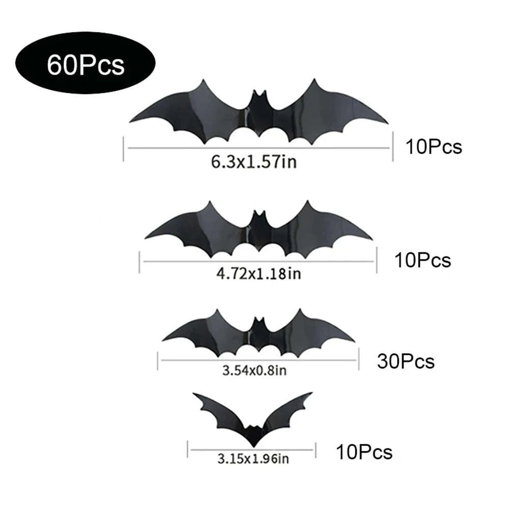 Halloween Bats Decorations – 3D PVC Bat Wall Stickers-48pcs Black Bat