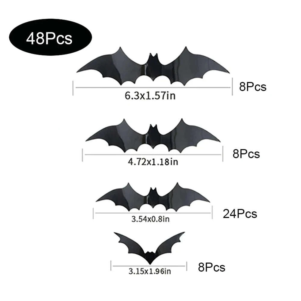 Halloween Bats Decorations – 3D PVC Bat Wall Stickers-48pcs Black Bat