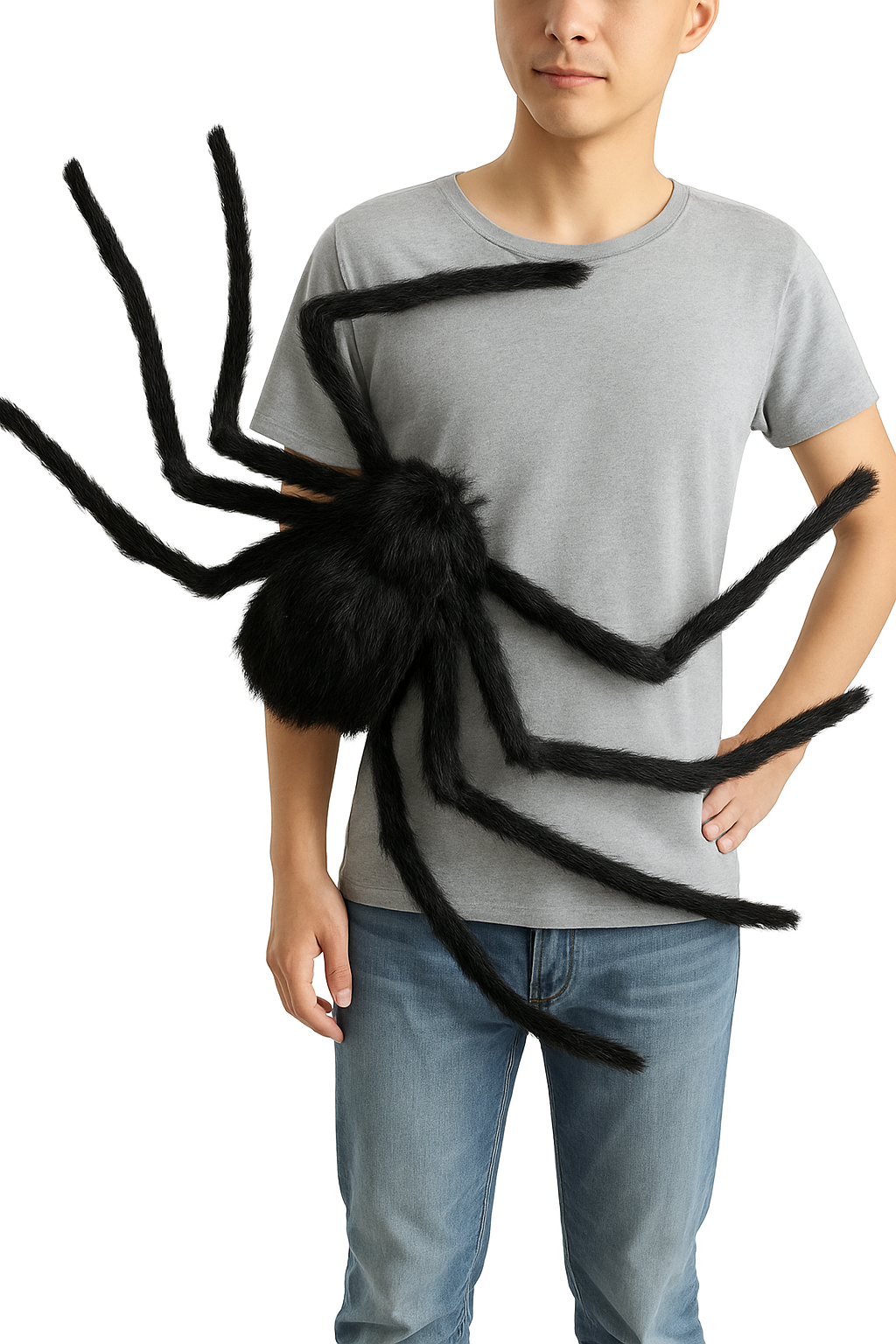 Halloween kæmpe blød sort edderkop med røde øjne
