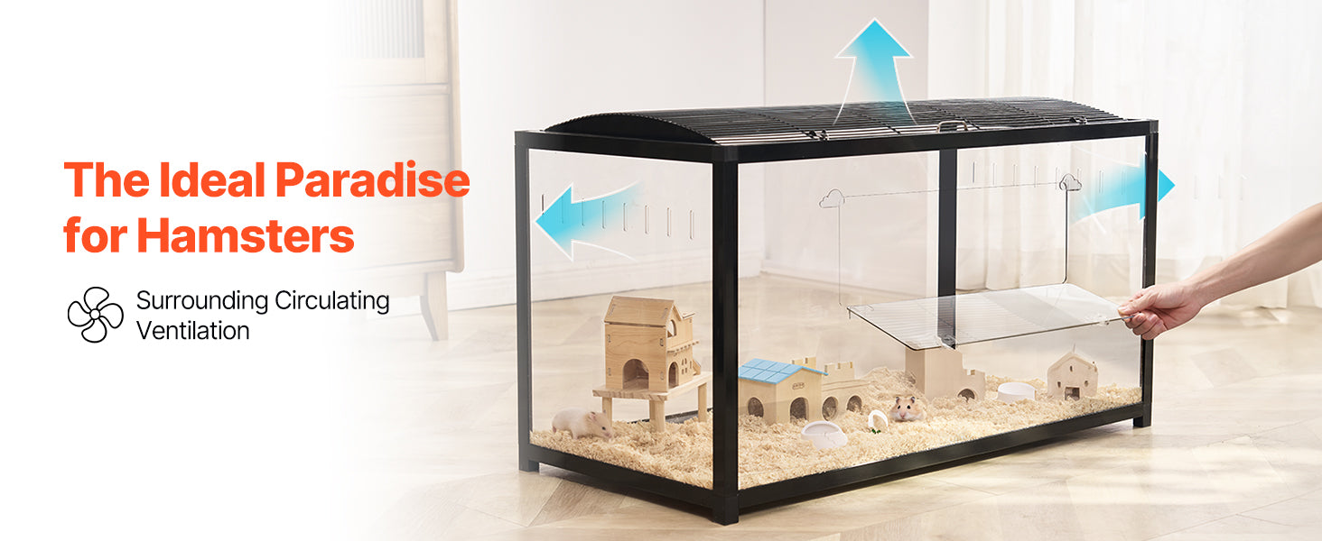 SucceBuy 37.8 x 18.5 x 21.7 inch Hamster Cage 360° Viewing Transparent Hamster Habitats with Front Door for Rats, Guinea Pigs