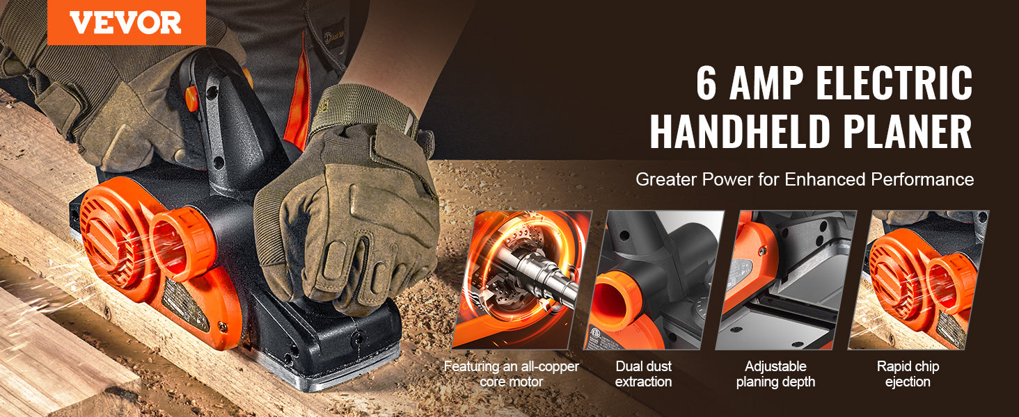 Rindea electrică manuală 3-1/4" 16500 RPM, unealtă electrică pentru rindeluirea lemnului cu fir