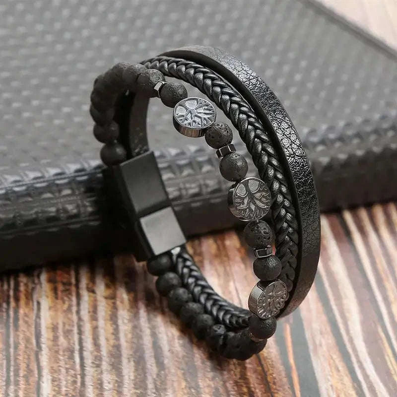 Hand-Woven Men's Leather Bracelet-L1 / 21cm