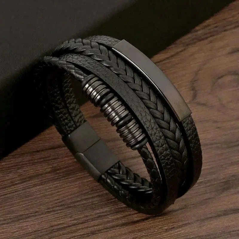 Hand-Woven Men's Leather Bracelet-L1 / 21cm
