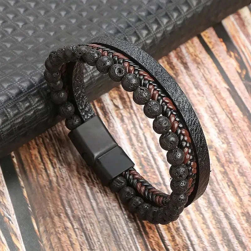 Hand-Woven Men's Leather Bracelet-L1 / 21cm